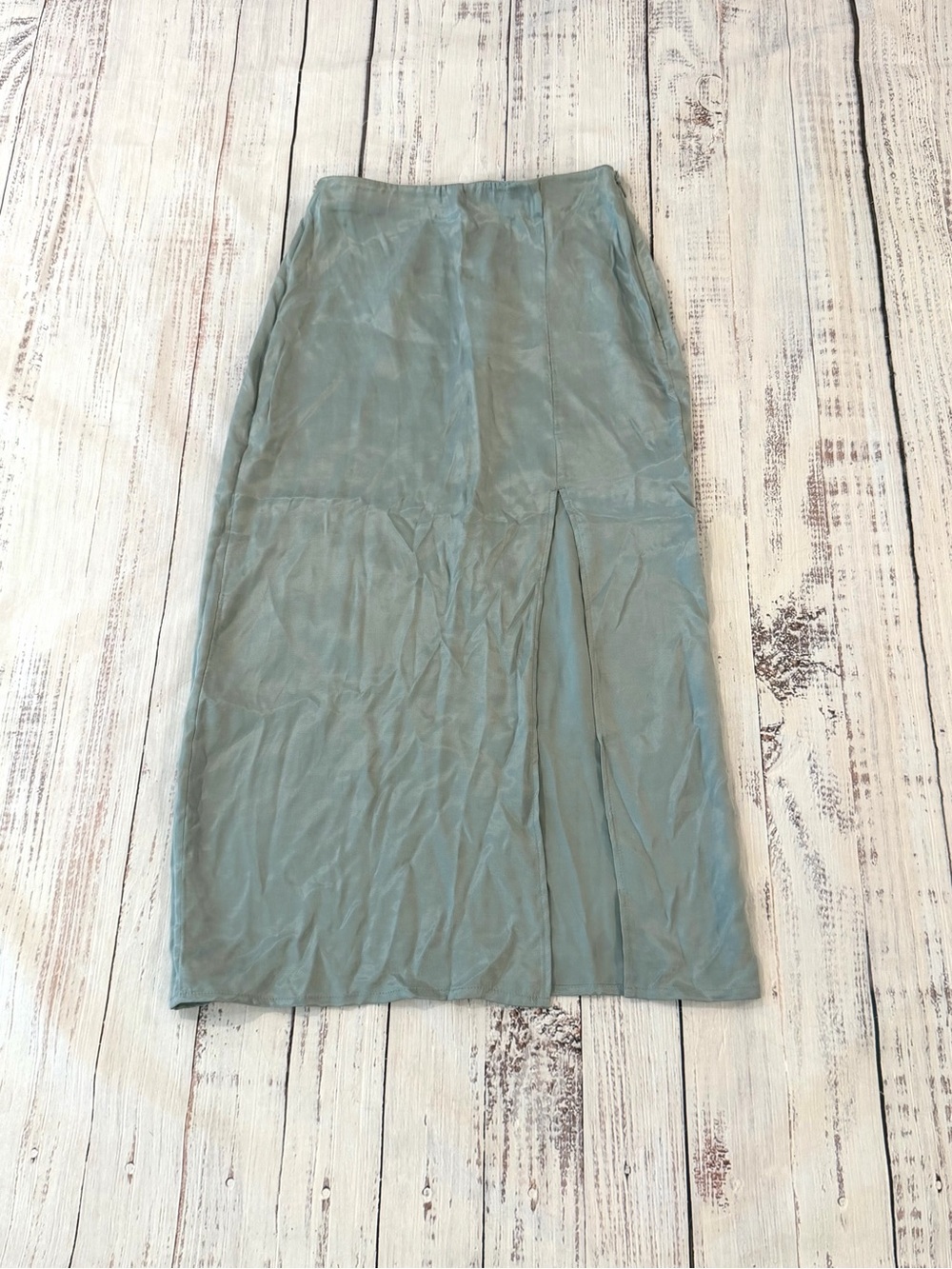 H&M Gray/Blue 100% Lyocell Midi Skirt Sz XS Front Slit Minimalist Slip Boho Y2K